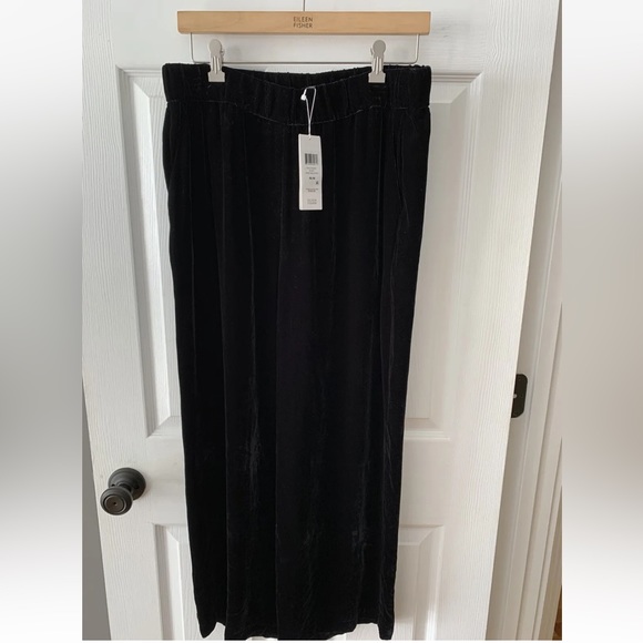 258.00 NWT EILEEN FISHER M BLACK VELVET WIDE LEG PANT BEAUTIFUL HOLIDAY WEAR - Picture 3 of 8